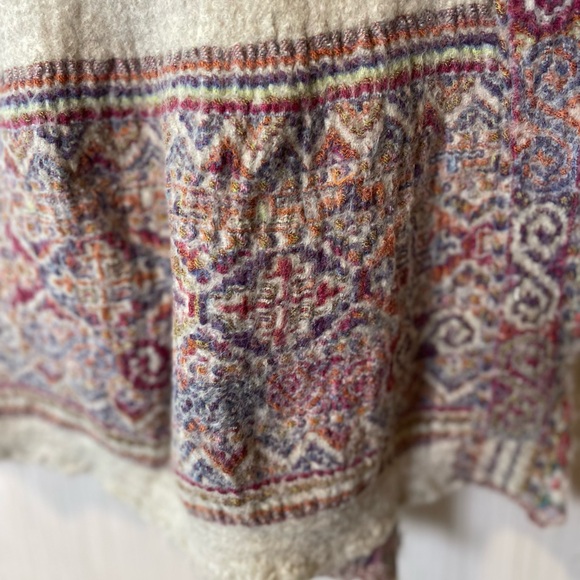 Soutache Bohemian Knit Scarf with Multicolor Pattern Wool Blend - Picture 2 of 4